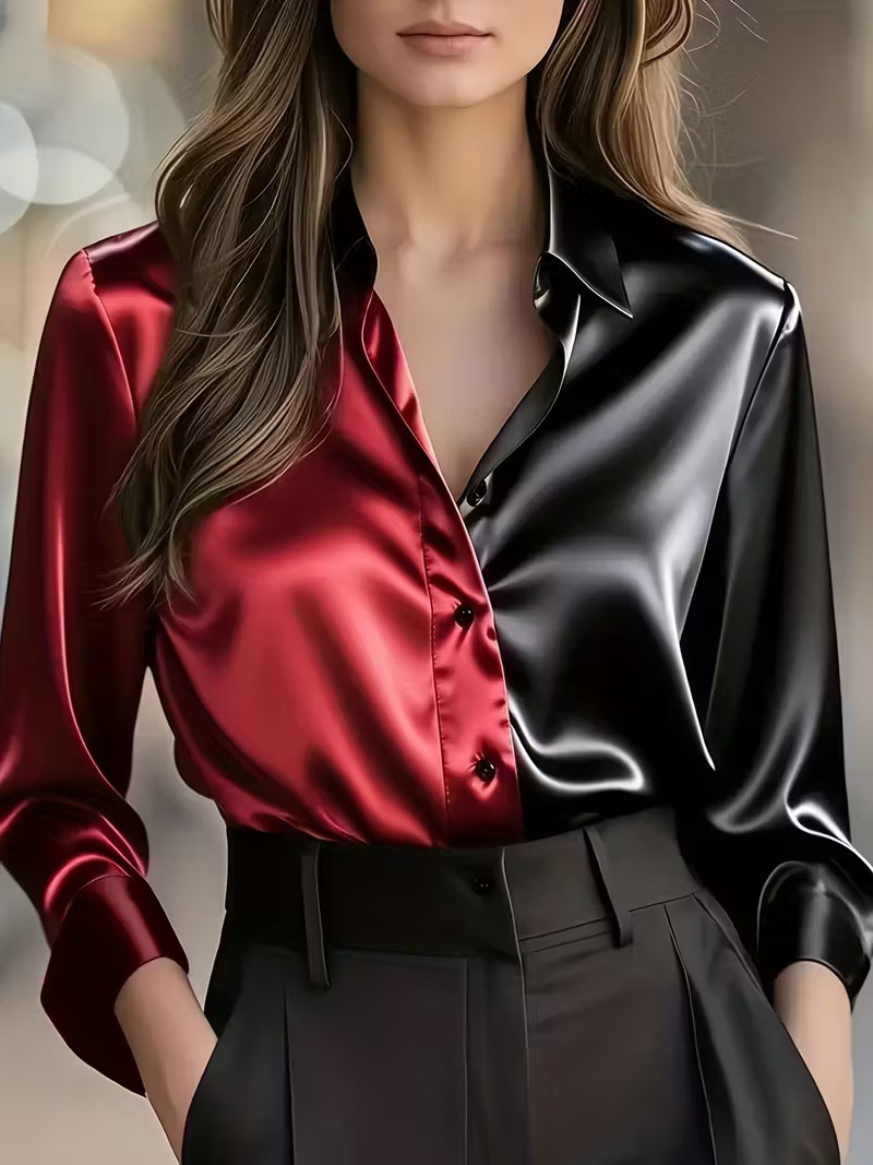 Camicia Chic Donna Manica Lunga in Satin Effetto Seta