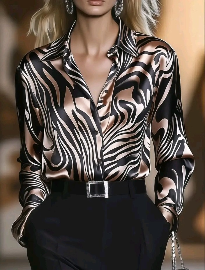 Camicia Chic Donna Manica Lunga in Satin Effetto Seta