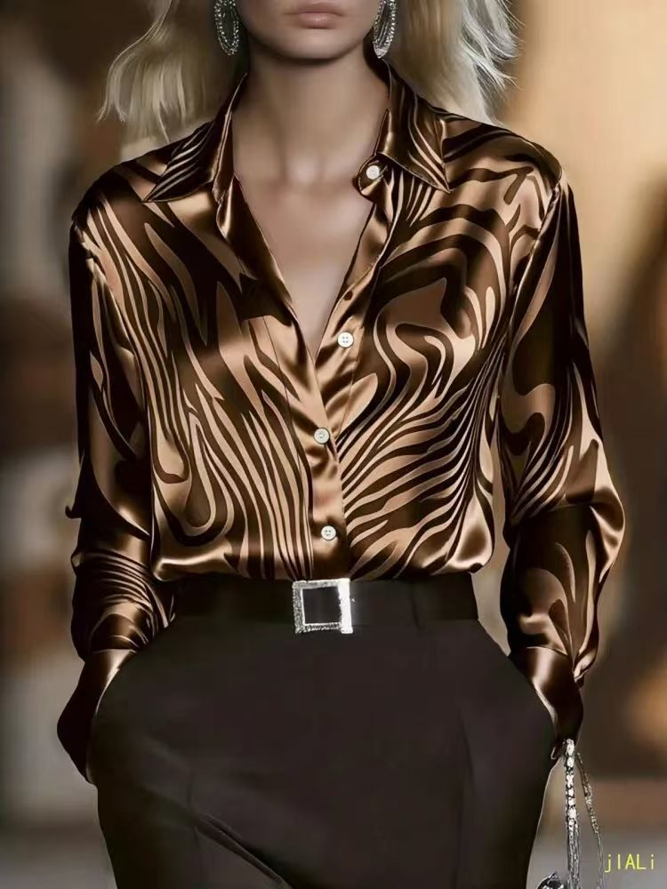 Camicia Chic Donna Manica Lunga in Satin Effetto Seta