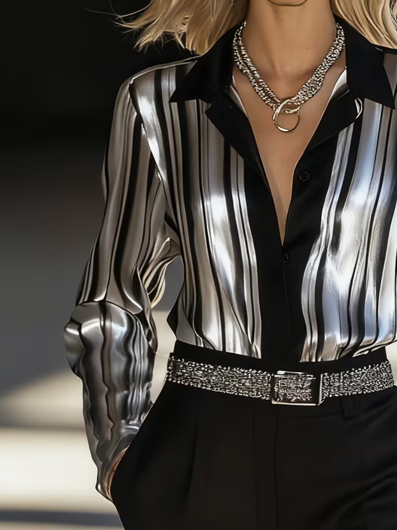 Camicia Chic Donna Manica Lunga in Satin Effetto Seta